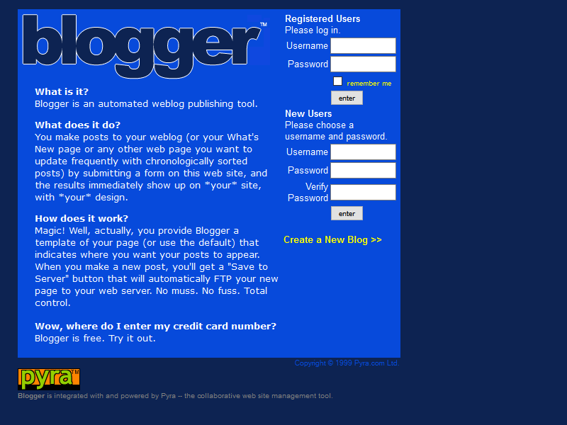 blogger homepage 1999