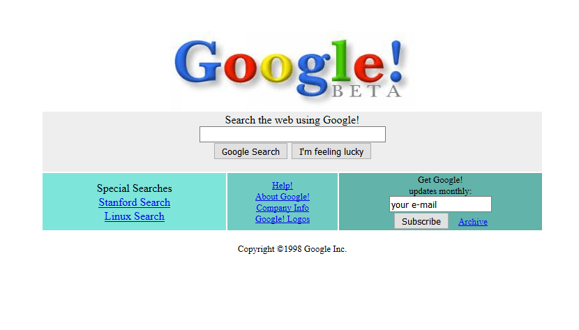 Google homepage 1998