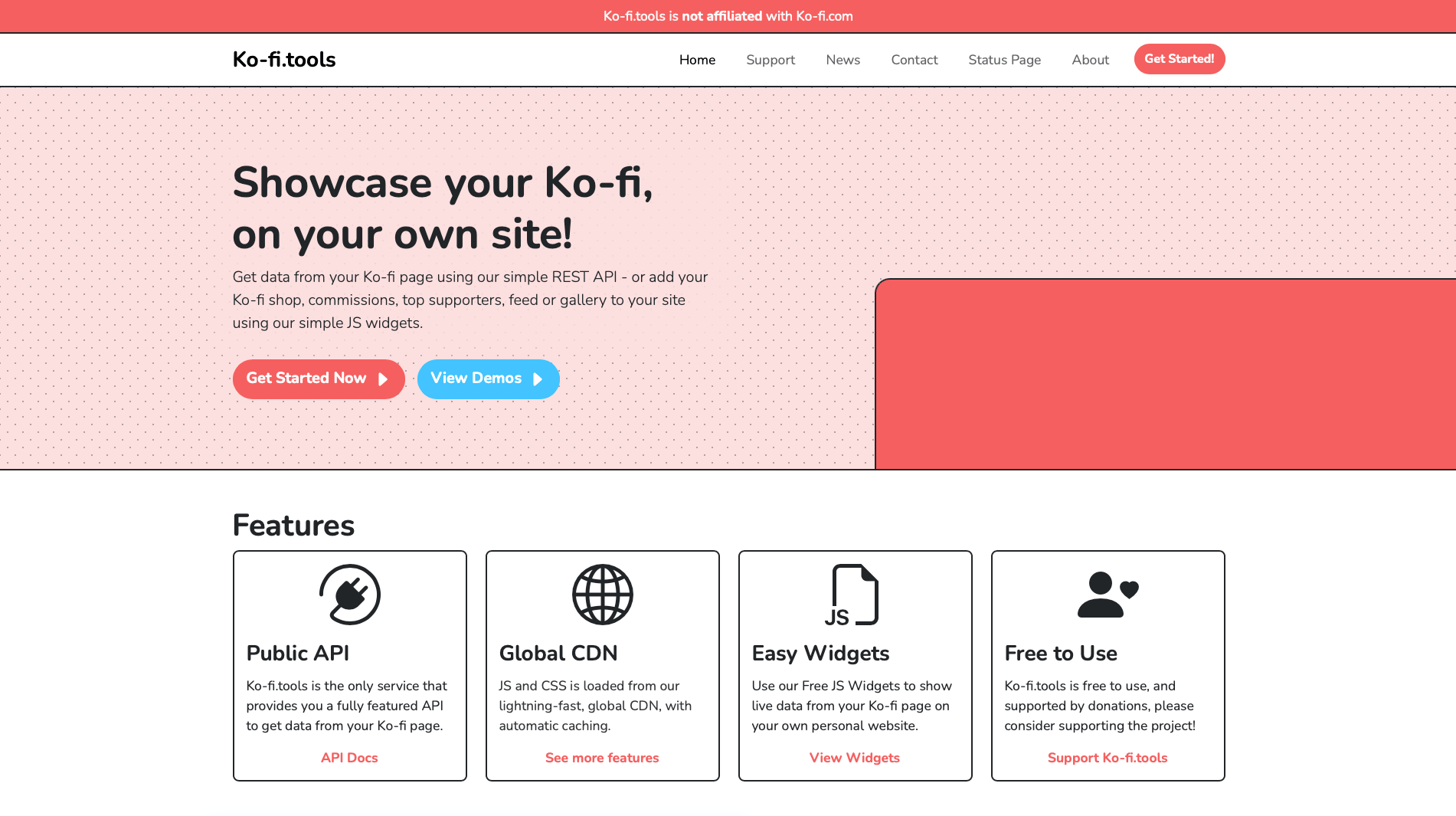 Screenshot of ko-fi tools homepage