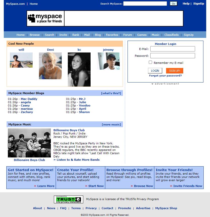 MySpace homepage 2004