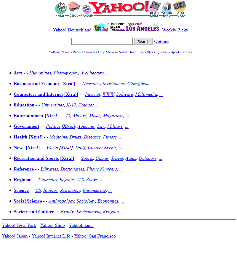 yahoo! homepage 1996