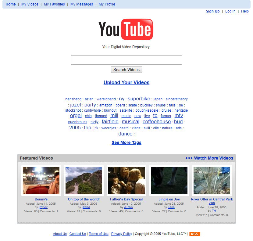 YouTube homepage 2005
